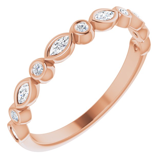 0.27 ct. Marquise And Round Diamond Wedding Band Bezel Set Anniversary Ring-VIRABYANI